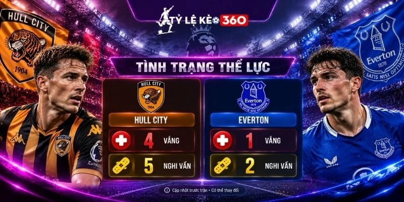 Trạng thái thể lực của Hull City vs Everton